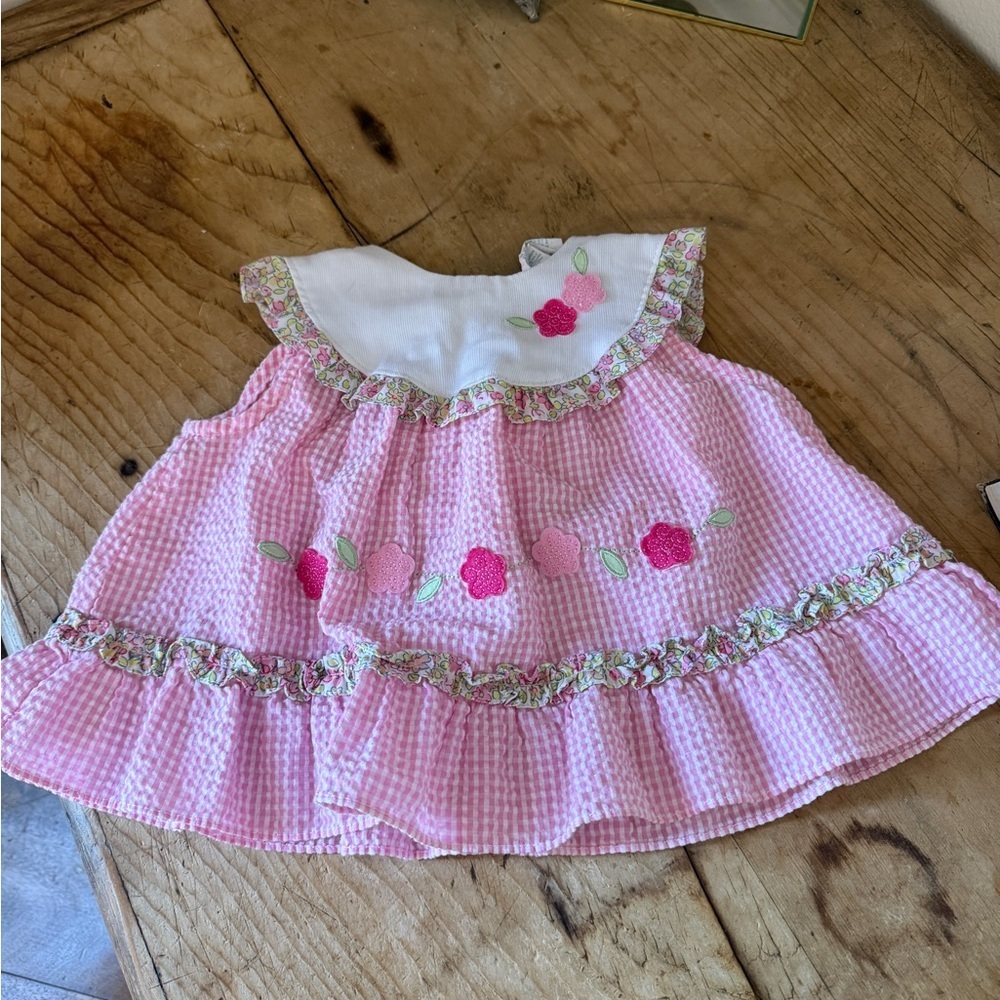 Vintage Pink Gingham Floral Baby Easter Dress